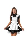 Agoky Robe de Soirée Cocktail Dentelle Déguisement Servante Femme de Chambre Sexy Soubrette Cuir Verni Femme Costume Jeu de R
