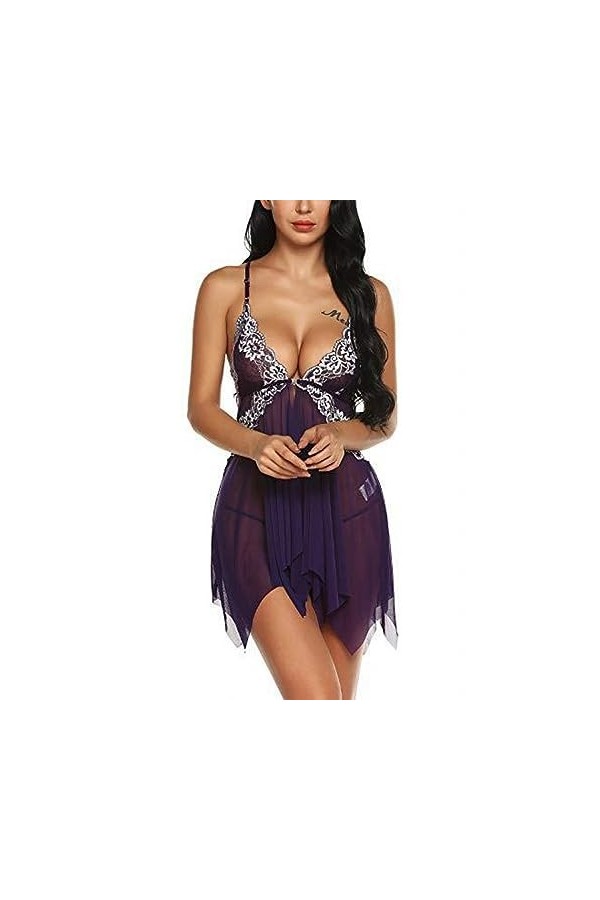 ZTIANEF InfirmièreSlip Dress Maille Sexy Lingerie érotique, Bordeaux, XXL