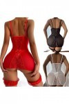 WEITING Plus Size Femmes Mesh Perspective Soutien-Gorge Ensemble Sexy Crotchless Lingerie Baby Doll Dress Dentelle Chemise de