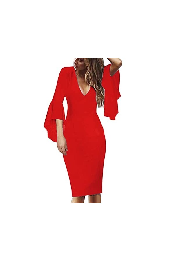 Femmes Sexy Deep V Neck Dress Dinner Party Dress Banquet Slim Robe Sexy Jupe Carreaux Rouge Et Noir Red, XXL 