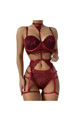 Lingerie pour Femme Dentelle Maille Évider Push Up Soutien-Gorge Culotte Ensemble Costumes Érotiques sous-Vêtements Féminins 