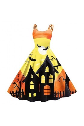 ADMAY Costume de sorcière pirate dHalloween pour femme - Imprimé dHalloween - Sans manches - Femme au foyer des années 1950