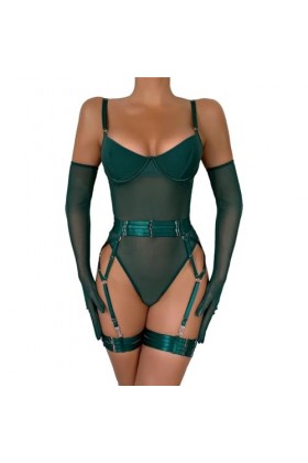 ZHIYU Ensemble de lingerie sexy pour femme - 4 pièces - Ensemble de lingerie assortie, vert, M