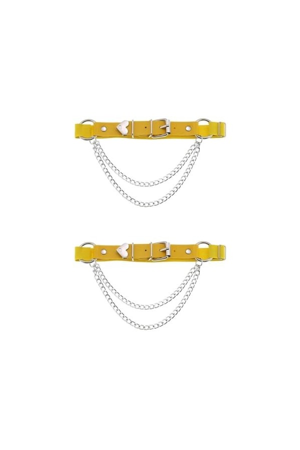 DOKLY Lot de 2 porte-jarretelles élastiques en cuir style punk en forme de cœur pour femme