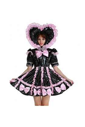 GOceBaby Adultes Bébé Sissy Verrouillables PVC Doux Coeur Noir Robe Uniform Crossdress XXL 