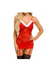 Ensemble De Lingerie De Noël Rouge pour Femme – Costume De Noël Sexy en Dentelle Transparente avec Broderie De Fleurs, Couleu