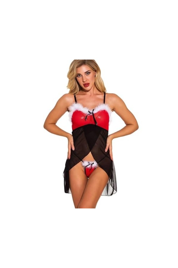 Ensembles De Lingerie pour Femmes - Costume Uniforme De Noël Tentation De Bretelles en Maille Transparente Sexy, Bretelles Aj