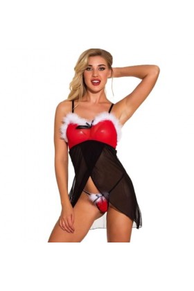 Ensembles De Lingerie pour Femmes - Costume Uniforme De Noël Tentation De Bretelles en Maille Transparente Sexy, Bretelles Aj