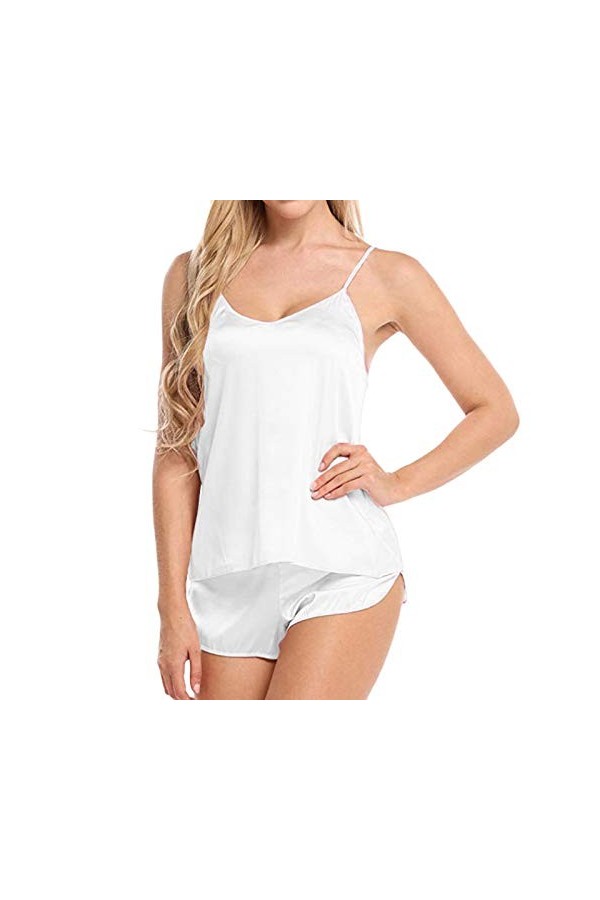 ZTIANEF LentrejambeSexy Pyjama Mince Bretelles col V Shorts sans Manches Loungewear Ensemble Lingerie érotique, 1, S