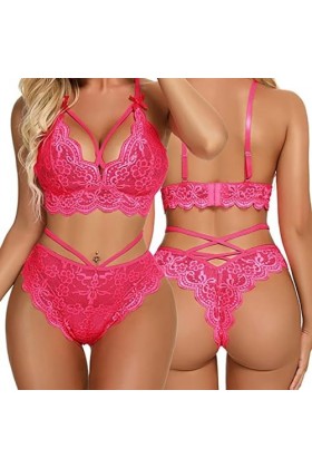 Front ouvertEnsemble de Lingerie érotique Sexy à Trois Points, Rouge Prune, L