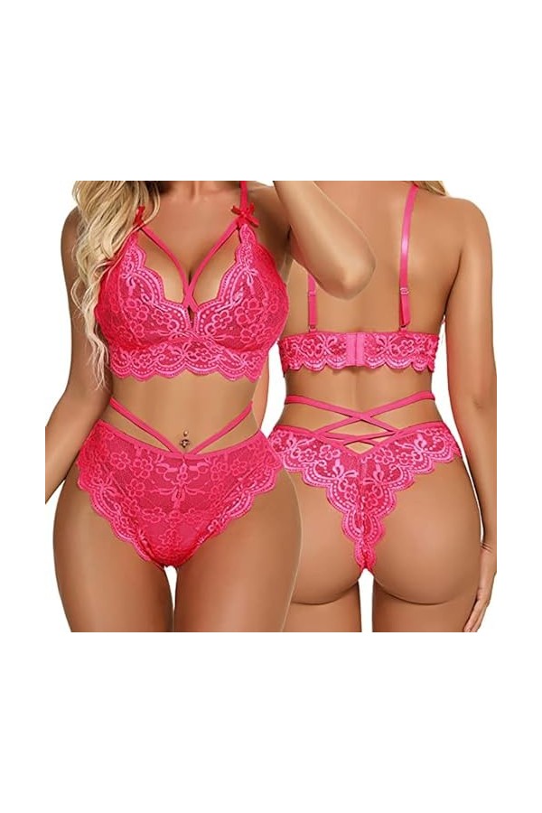 Front ouvertEnsemble de Lingerie érotique Sexy à Trois Points, Rouge Prune, L