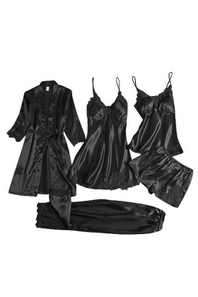 Robe de nuit pour femme grande taille - Col en V - Culotte sexy - Lingerie spaghetti - Bretelles spaghetti vintage - Robe de 