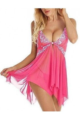 ZTIANEF LatexLingerie érotique Sexy Maille serrée, Rose Rouge, XL