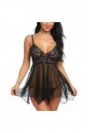 ZTIANEF LatexSexy Front Split Chemise de Nuit Bretelles Pyjama Lingerie érotique, Noir, 3XL