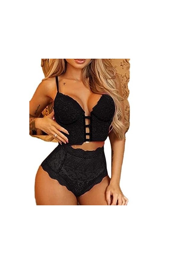 ZTIANEF Bas basSexy Noir Lingerie érotique Pyjama à Trois Points, Noir, 3XL