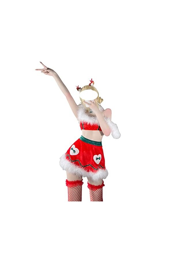 SINMIUANIME Costume de Père Noël pour femme - Lingerie de princesse de Noël - Robe sexy une pièce - 7436 Rouge