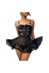 Plus Grande tailleSexy Dames Une pièce Lingerie érotique Dos Nu Pyjama Transparent, Noir, XL
