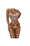 Ensembles de Lingerie Sexy pour Femmes Dentelle Soutien-Gorge en V Profond + Porte-Jarretelles + Ensemble de String Costumes 