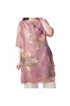 Robe chemise traditionnelle chinoise Qipao pour femme - Imprimé floral ethnique - Tunique Cheongsam, violet, Taille L