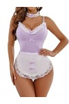 Avidlove Ensemble de costume de femme sexy pour femme - Taille plus - Lingerie cosplay et tablier avec collier