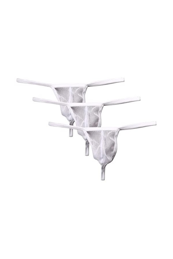 AIEOE Strings Homme 3 Pièces Sexy G-String Ensemble Légèrement Transparent sous-Vêtements Culottes en Gaze Blanc XL