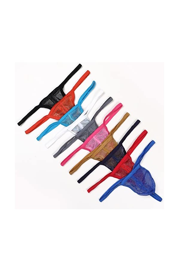 AIEOE Strings Homme 3 Pièces Sexy G-String Ensemble Légèrement Transparent sous-Vêtements Culottes en Gaze Blanc XL