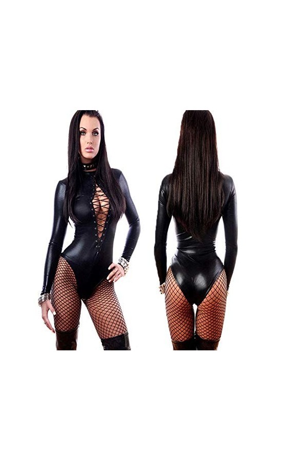 Femmes Sexy Noir En Cuir Lingerie Bodys Érotique Justaucorps Costumes En Caoutchouc Flexible Chaud Sexy Latex Catsuit Catwome