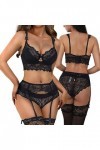 Lingerie féminine 4 pièces Sexy Soutien-Gorge Knickers Jarretière Ceinture Tentation Set