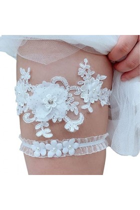 AWOCAN Accessoires pour jarretière de mariage avec ruban décoré avec un nœud, une dentelle fleurie, des strass, des décoratio