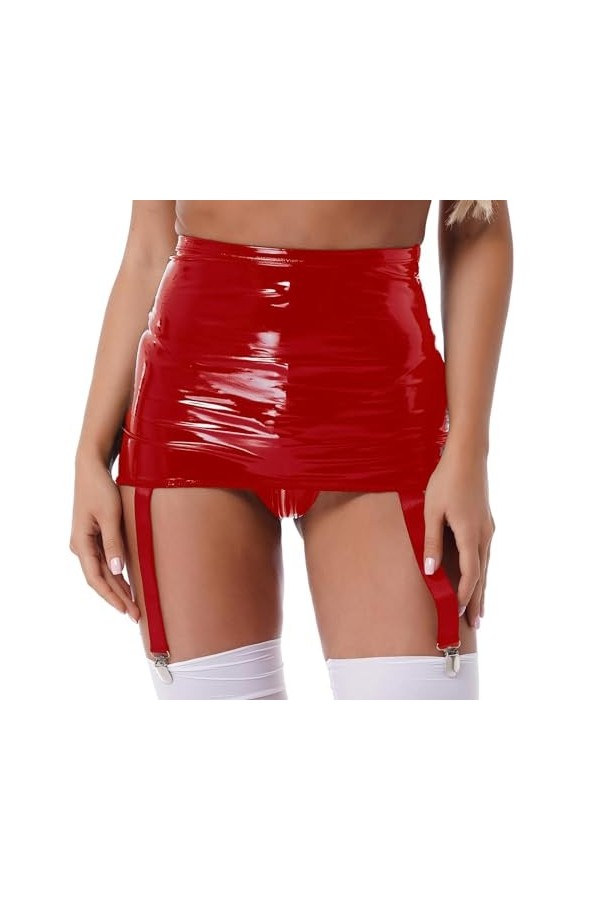 Lingerie Sexy Femme Coquine Hot Ouverte Demi-Jupe Zippée À Clip en Métal, Rose, M