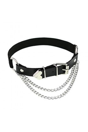 alisikee Jarretière en cuir réglable avec chaînes, élastique punk rock pour femmes et filles - noir - Taille Unique