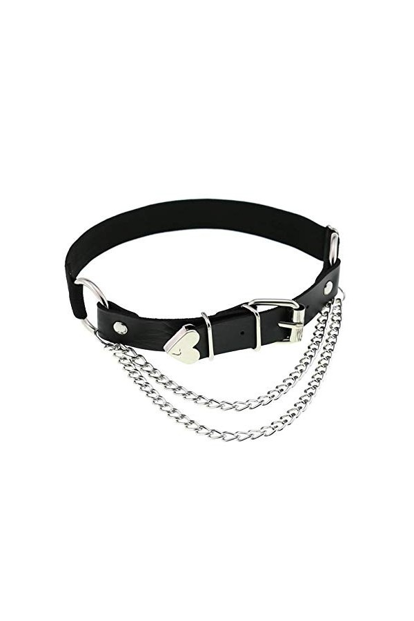 alisikee Jarretière en cuir réglable avec chaînes, élastique punk rock pour femmes et filles - noir - Taille Unique