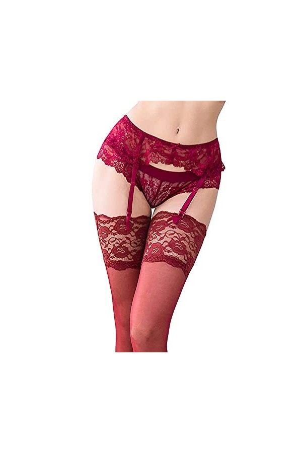 Pince-Jarretelles en Dentelle pour Femmes avec Porte-Jarretelles et Bas