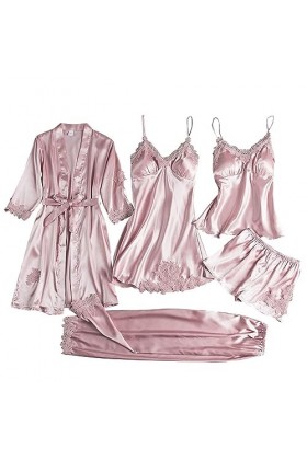 Pyjama 4 pièces - Robe de nuit sexy avec col en V - Sous-robe sexy - Nuisette sexy - Vêtements de nuit - Pyjama - Robe de nui