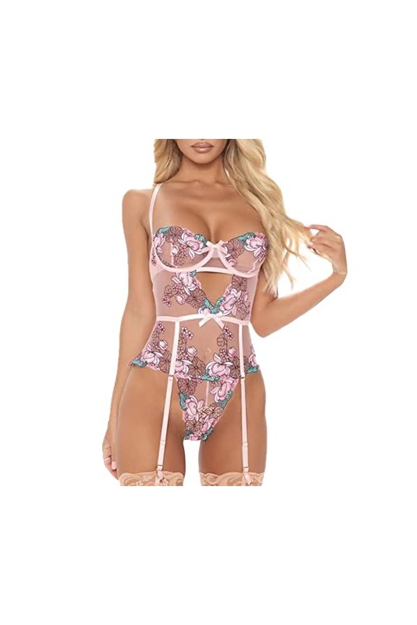 Femme Sexy Porte Jarretelles Dentelle Soutien-Gorge Lingerie Femme Combinaison Dessous Sexy Lingerie Dentelle Bodys Sexy Femm