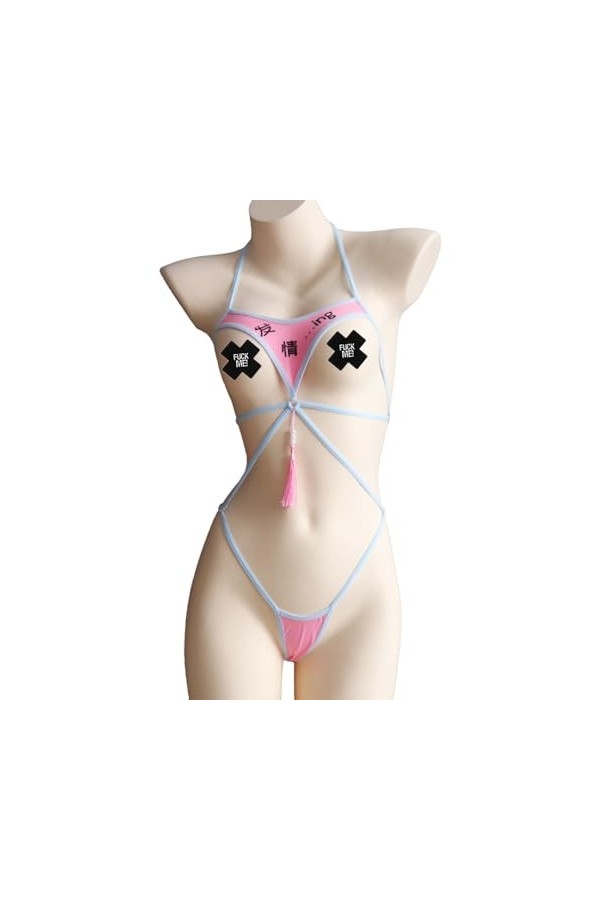 SINROYEE Lingerie japonaise sexy pour costumade – Sous-vêtements coquins danime – Lingerie une pièce Rose 5 