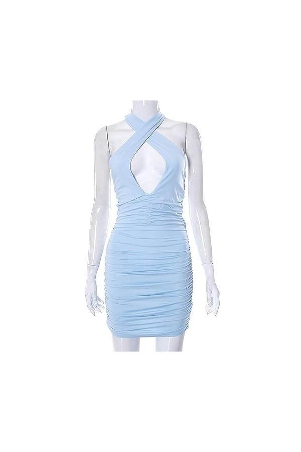 CABULE Y2K Robe Moulante Sexy pour Femme, Dos Nu, découpée, froncée, Dos Nu, Courte, Mini Robe de soirée, Club, Tenue de soir