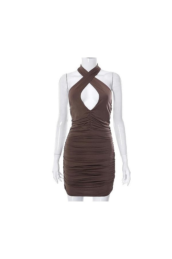 CABULE Y2K Robe Moulante Sexy pour Femme, Dos Nu, découpée, froncée, Dos Nu, Courte, Mini Robe de soirée, Club, Tenue de soir