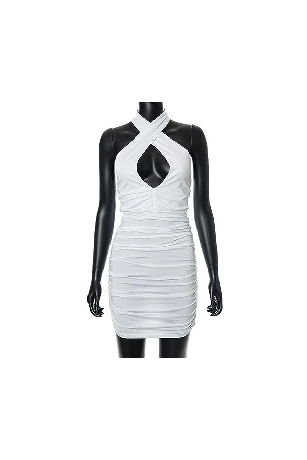 CABULE Y2K Robe Moulante Sexy pour Femme, Dos Nu, découpée, froncée, Dos Nu, Courte, Mini Robe de soirée, Club, Tenue de soir