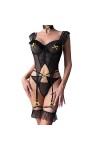 ULLIAN Strings Sexy Femme Lingerie érotique en Maille Extensible Sexy avec épissure en arête de Poisson - Combinaison Dos Nu 
