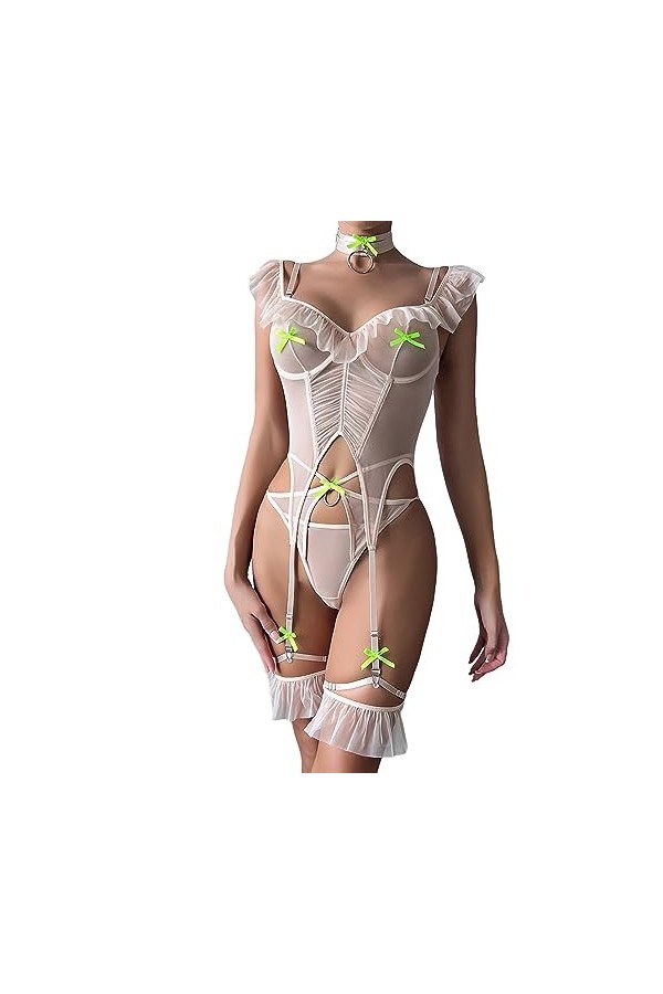 ULLIAN Strings Sexy Femme Lingerie érotique en Maille Extensible Sexy avec épissure en arête de Poisson - Combinaison Dos Nu 