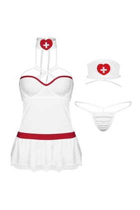 SHANHE Femmes Infirmière Cosplay Tenues Ensemble De Lingerie Vêtements De Nuit Halter Bretelles Dos Nu Nuisettes G-string Ban