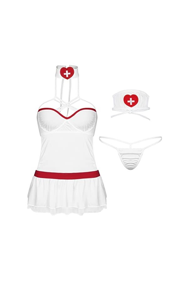 SHANHE Femmes Infirmière Cosplay Tenues Ensemble De Lingerie Vêtements De Nuit Halter Bretelles Dos Nu Nuisettes G-string Ban