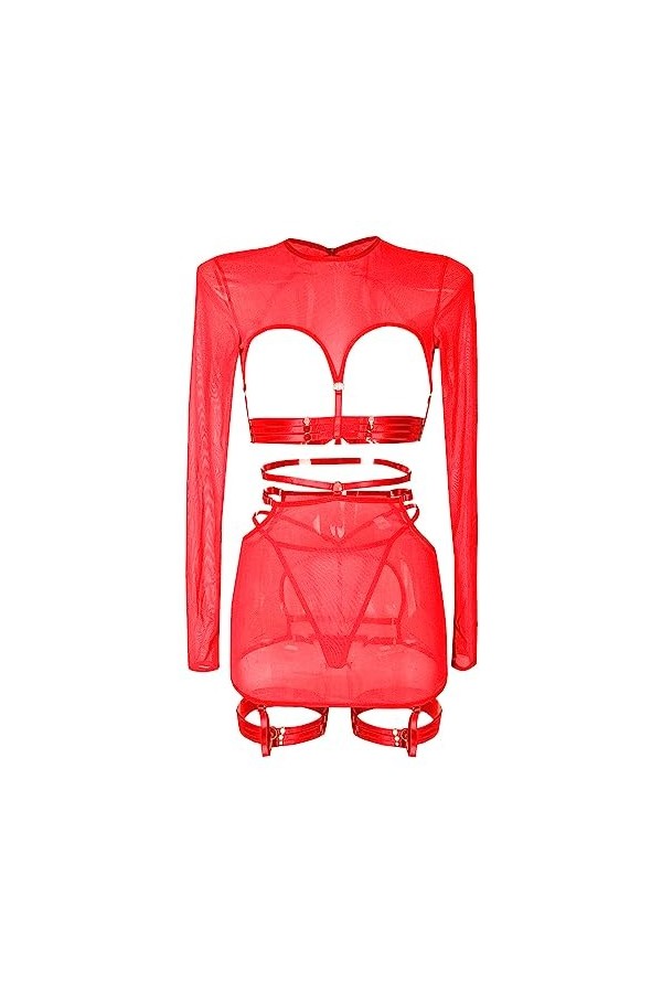 Nuisette Sexy Femme Sensuelle Ensemble de 5 pièces de Lingerie Amusante pour Femmes, Haut à Manches Longues personnalisé en D