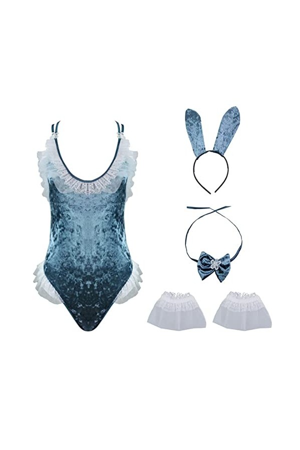 PONNYC Mignon&nbsp;Bunny Girl Cosplay Costume Halloween Femmes Rose Velours Sexy Jumpsuit Erotic Roleplay Kawaii Lingerie pour Cou