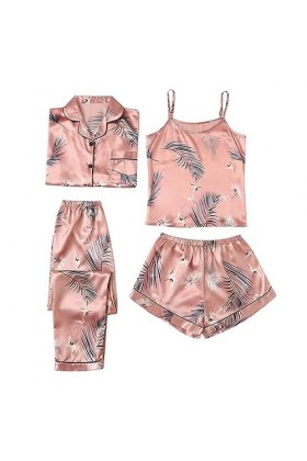 Pyjama quatre pièces ensemble chemise de nuit femme hiver vêtements de nuit coton mode tentation chemise confortable dentelle