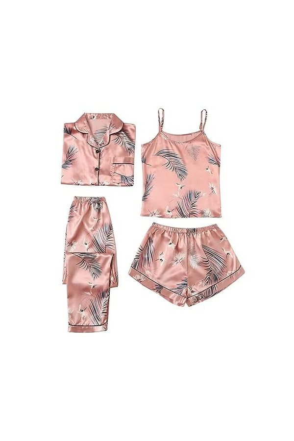 Pyjama quatre pièces ensemble chemise de nuit femme hiver vêtements de nuit coton mode tentation chemise confortable dentelle