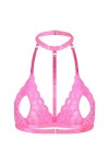 Sexy Lingerie Érotique Femme Soutien-Gorge Exposé en Dentelle Transparente avec Col Licou, Rose Rouge, 4XL