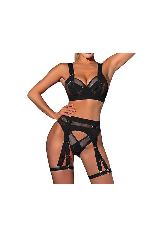 Lingerie Japon pour Femmes Lingerie Amusante Sexy Mesh Splicing Bretelles Confortables Passionné Ensemble de Quatre pièces Se