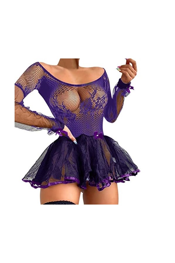 WEITING Femme Lingerie Sexy Babydoll sous-&nbsp;&nbsp;&nbsp;Vêtements Robe de Sexe Costumes Chauds Vêtements de Nuit Sexy-Violet,L